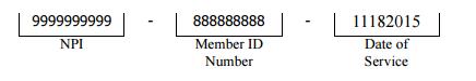 Attachment Control Number 1st box NPI, 2nd Box Member ID Number, 3rd Box Date of Service in the MMDDYYYY format