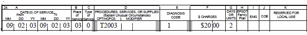 Image of a claim line for Special needs transportation services.