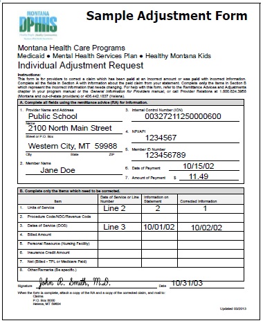 Image of a claim adjustment form.