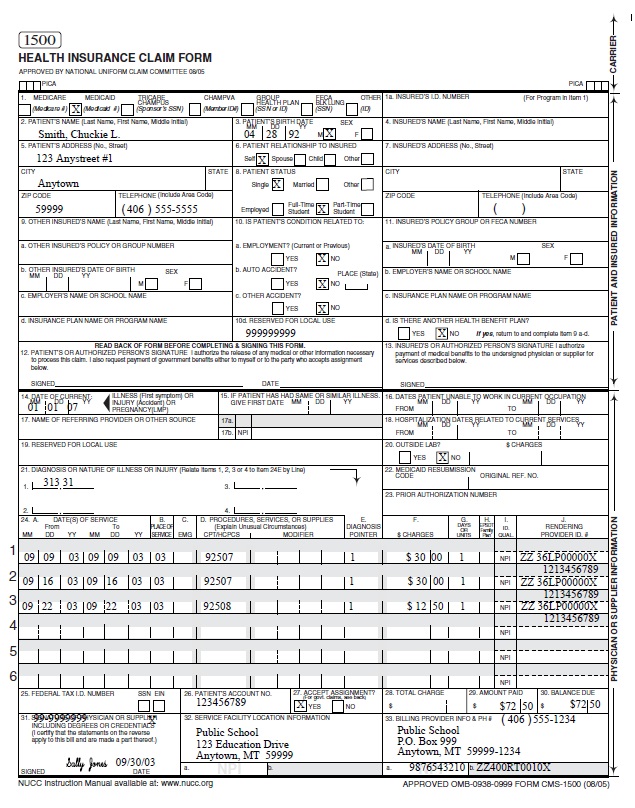 Image of a CMS 1500 Claim form.